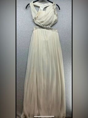 Ivory Beaded Cutout Prom Gown